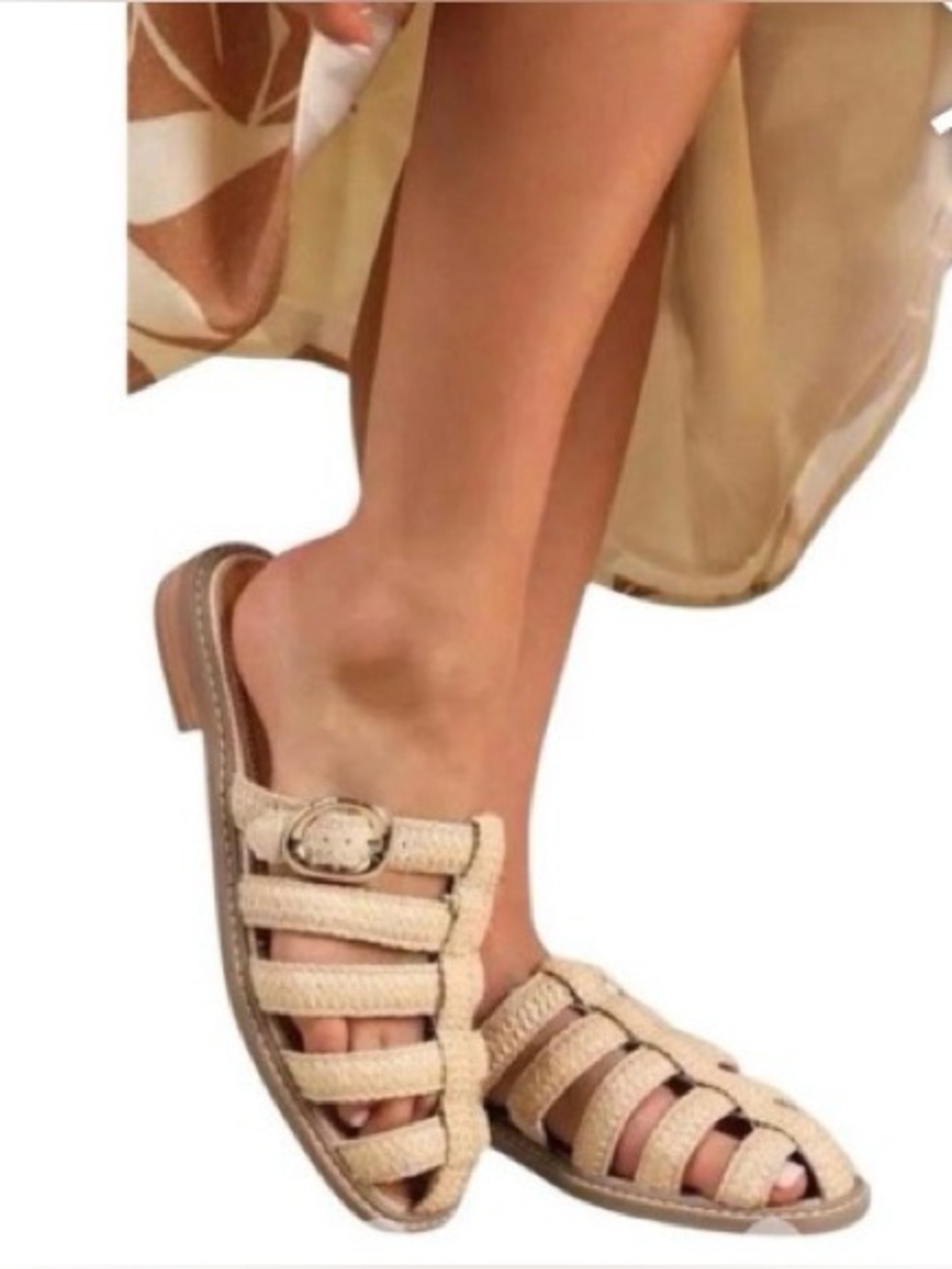 Dolce Vita Beige Woven Buckle Slide Mules